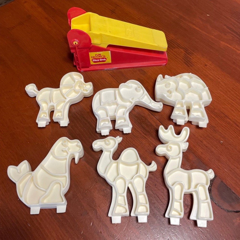 VTG 1970s‎ Play Doh 7PC LOT - Zoo Animals and Fun Factory Jr Extruder Kenner GM